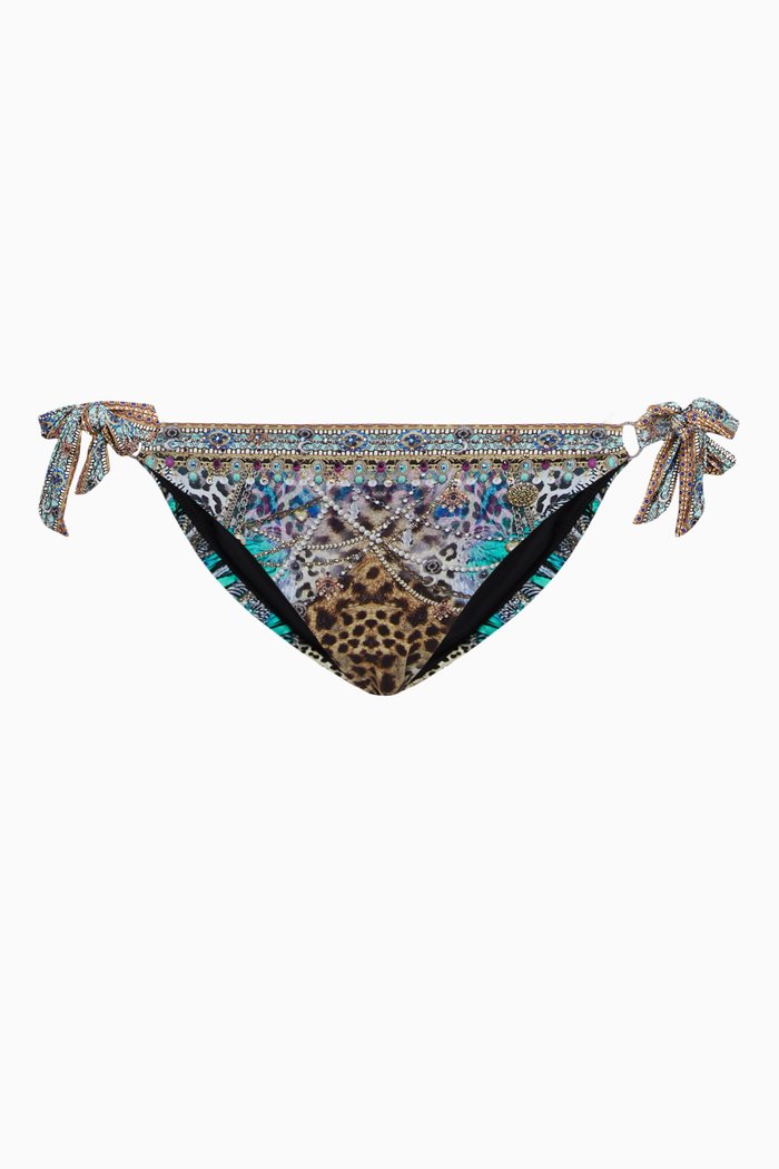 

Animal Army Ring Tie Side Bikini Bottom in Recycled Nylon, Blue