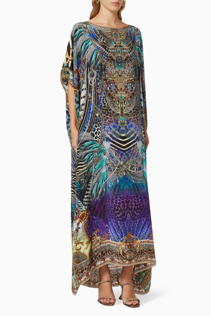 

Animal Army Round Neck Kaftan in Silk, Multicolour