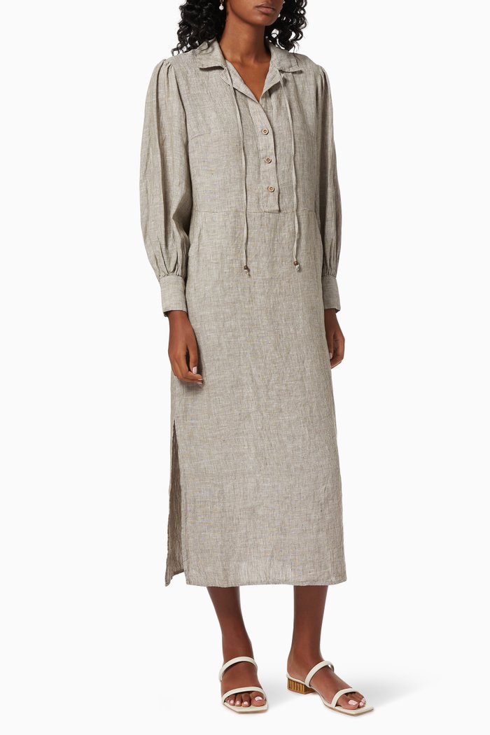 

Mariner Stripe Shirt Dress in Linen, Blue