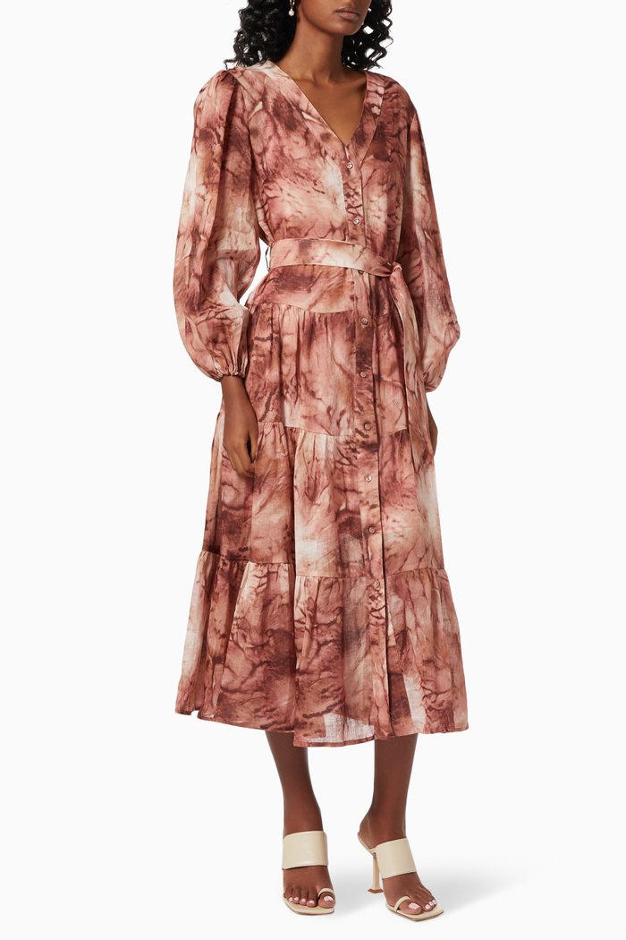 

Vacay Tie-Dye Midi Dress in Ramie, Multicolour