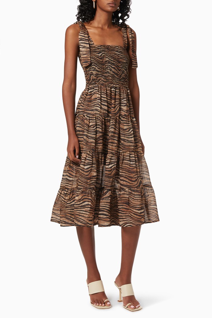 

Tigress Strap Midi Dress in Ramie, Brown