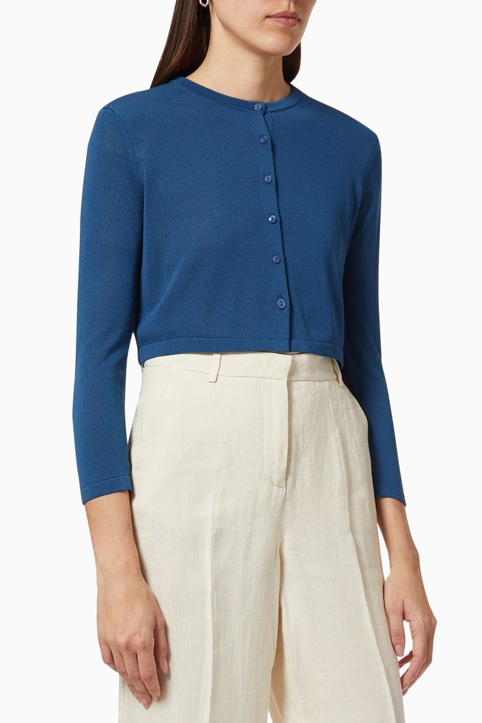

Palos Cropped Cardigan in Viscose Knit, Blue