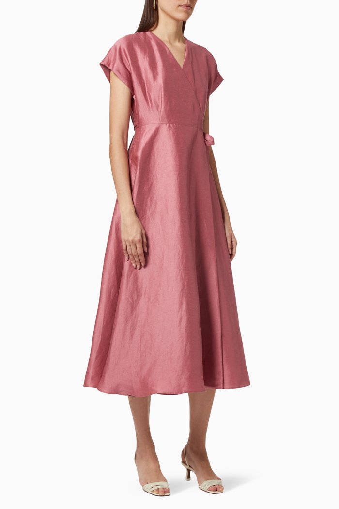 

Luisa Wrap Dress in Satin Linen & Silk, Purple