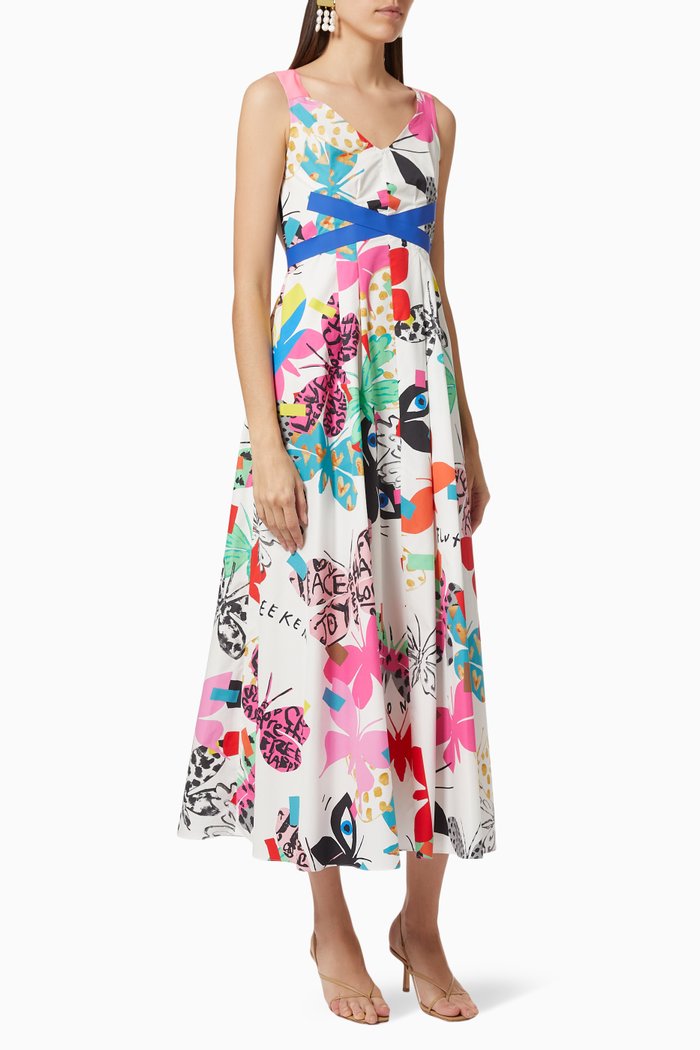 

Vista Dress in Flutterflies-print Cotton Poplin, White