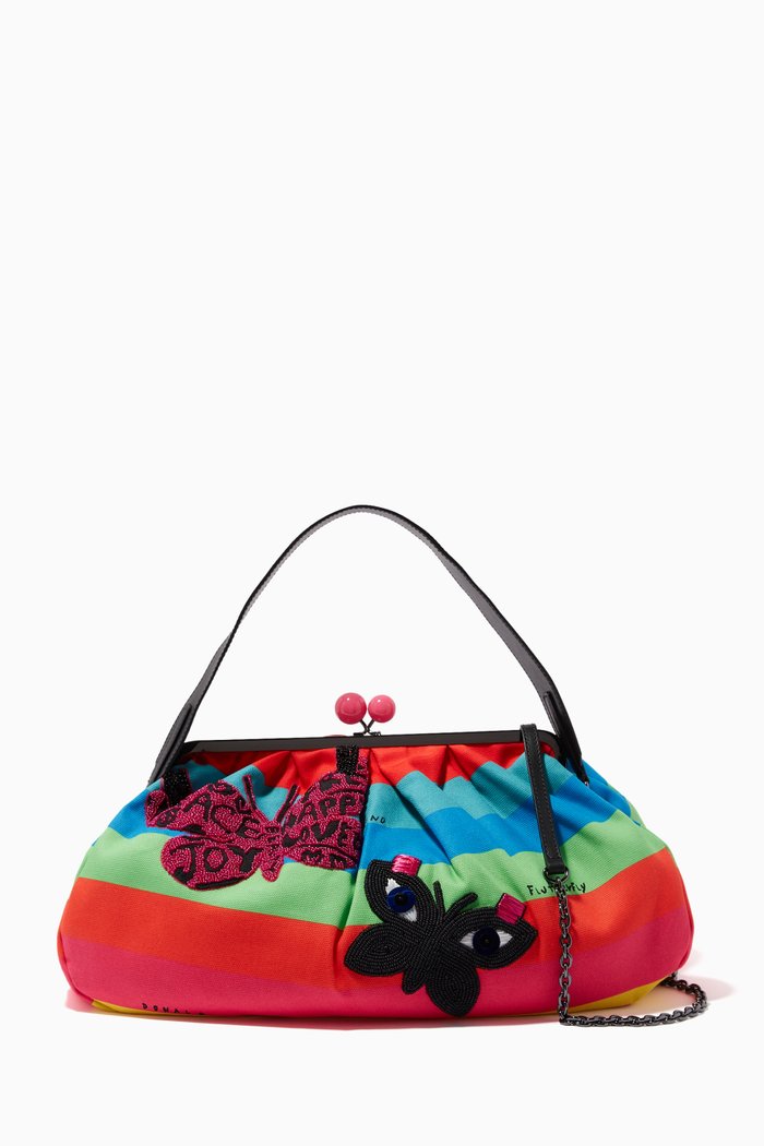 

Noto Large Pasticcino Bag in Cotton Canvas & Leather, Multicolour