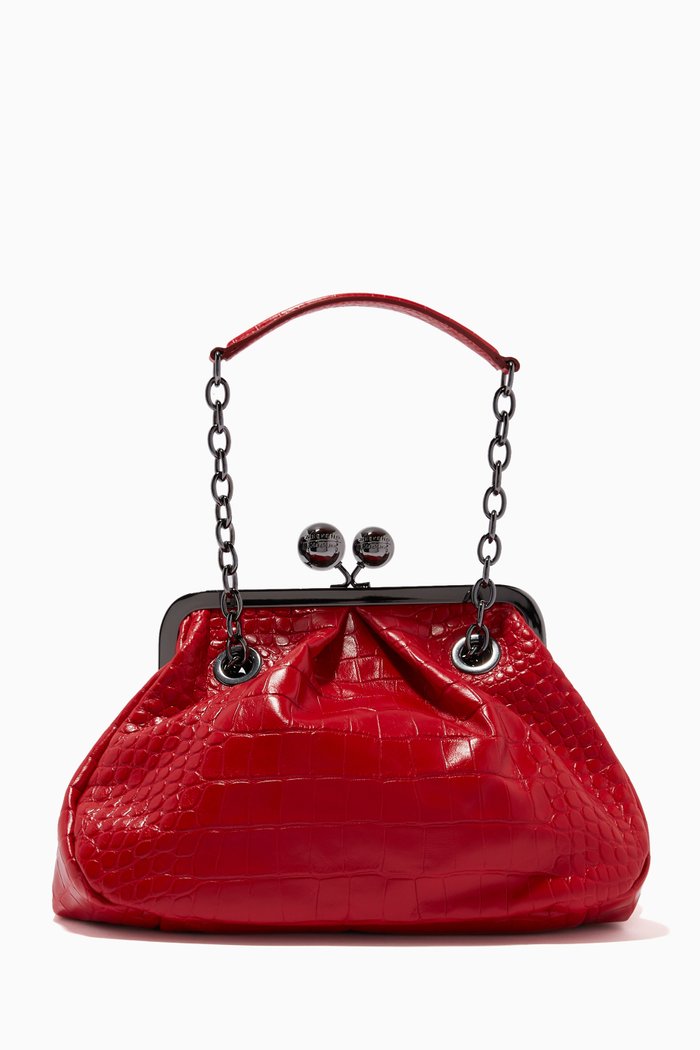 

Ovatta Pasticcino Bag in Shiny Crocodile-print Leather, Red