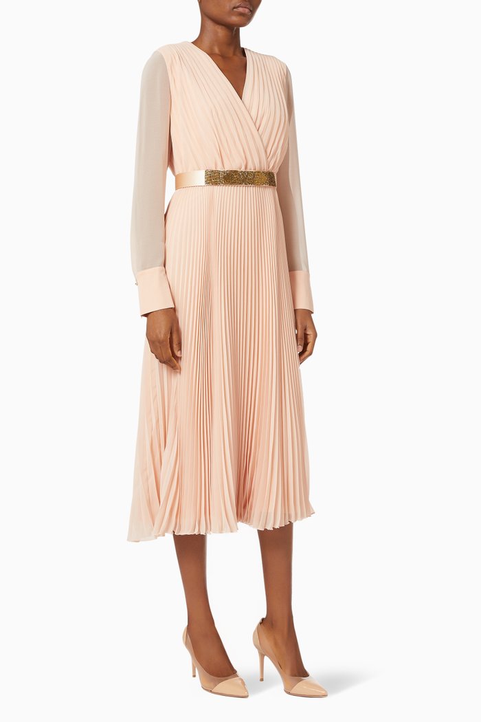 

Sidra Pleated Dress in Georgette, Pink