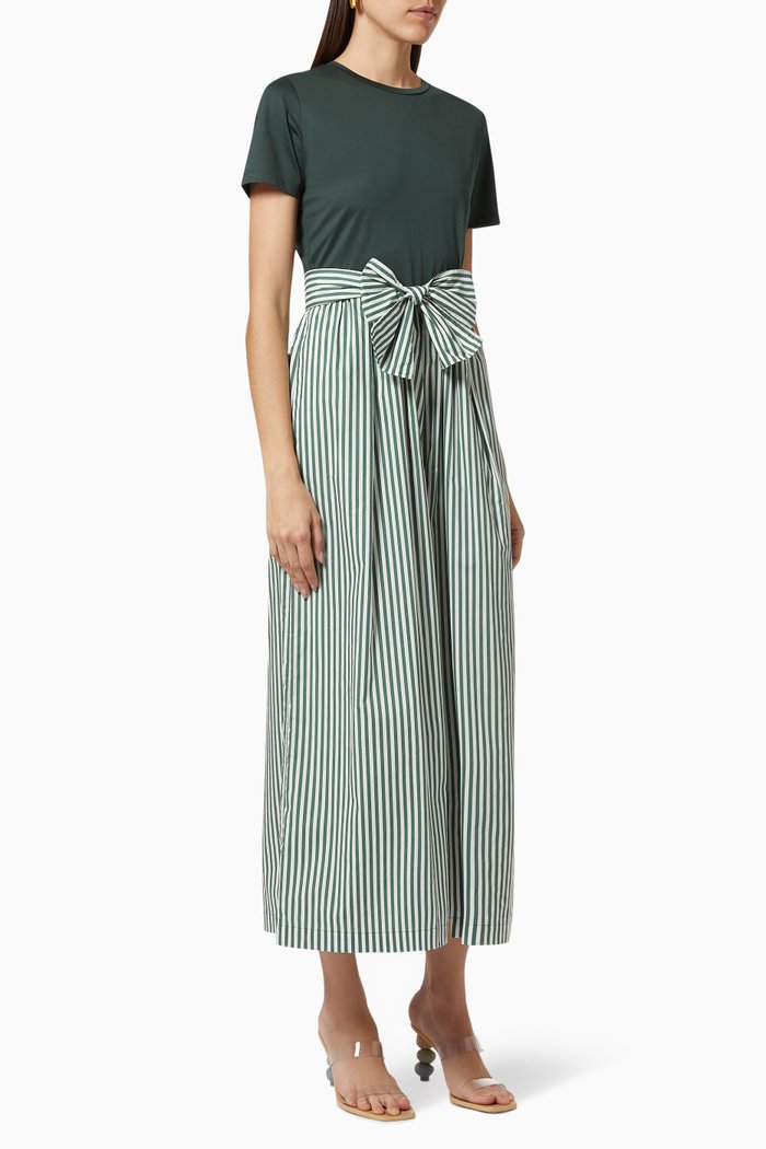 

Stemma Jumpsuit in Cotton Jersey & Striped Poplin, Green