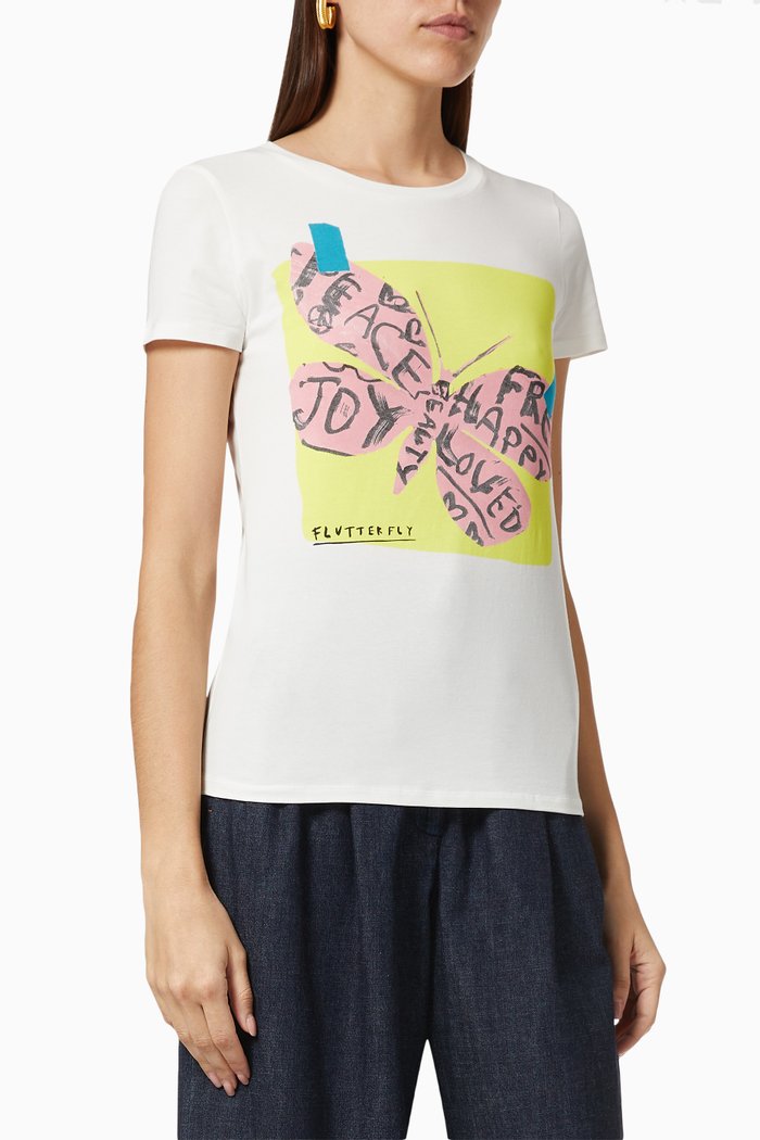 

Selva T-shirt with Flutterflies Print in Cotton Jersey, White
