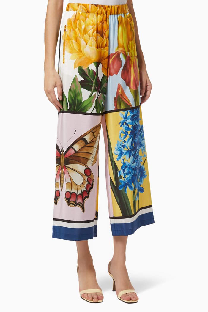 Aloa Pants in Silk Crepe de Chine, Multicolour