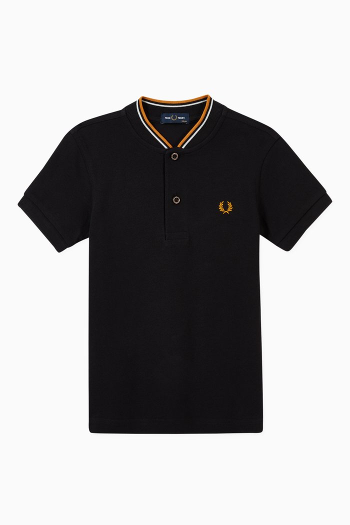 

Bomber Neck Polo Shirt in Cotton Piqué, Black