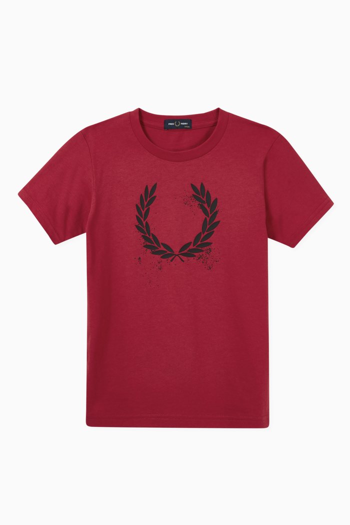 

T-shirt with Laurel Wreath Graphic in Cotton, Red