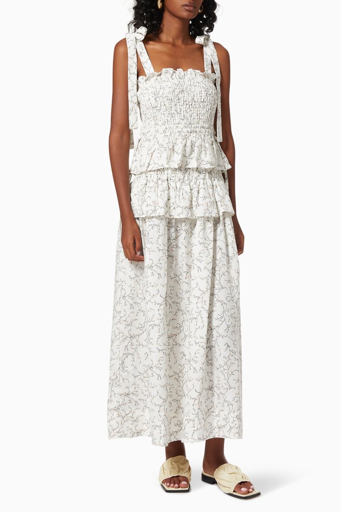 Pia Shirred Dress in Cotton, Neutral