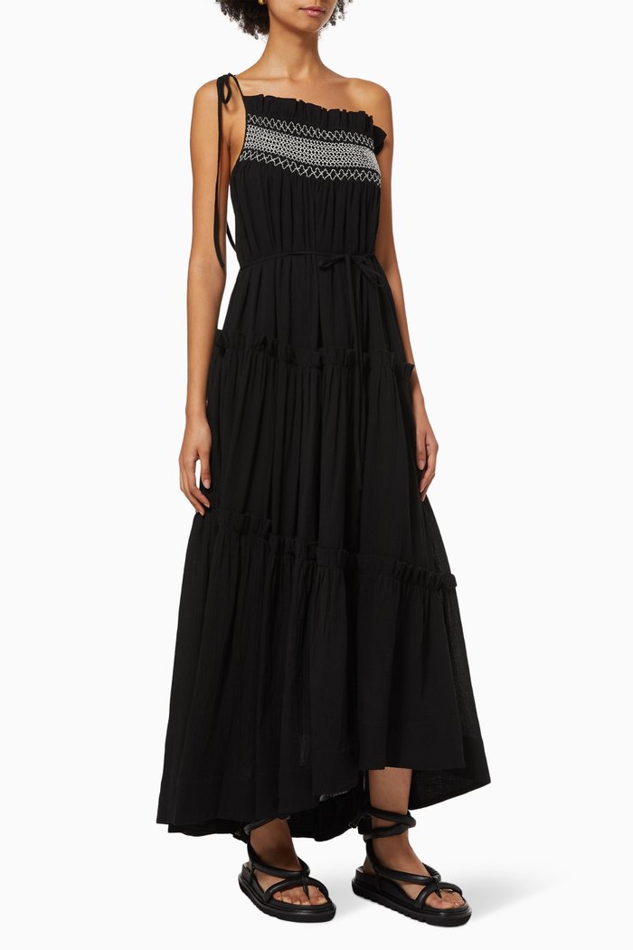 

Leda Tiered Maxi Dress, Black