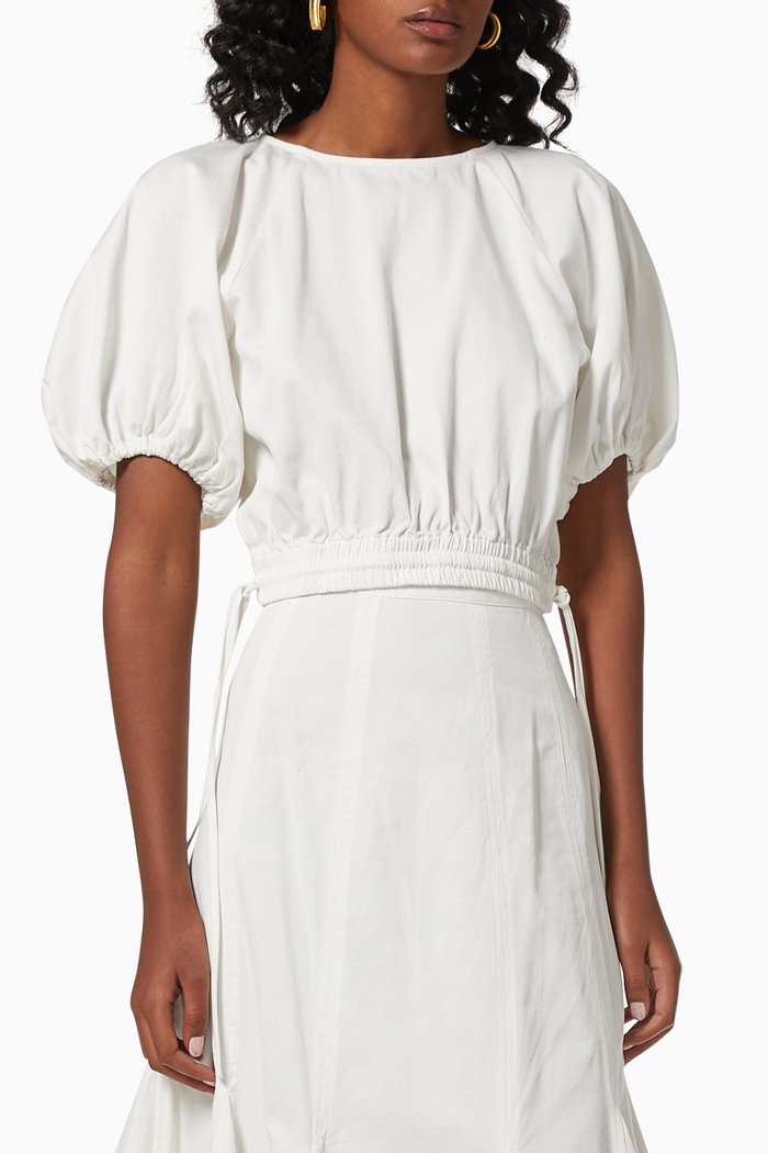 

Adelle Drill Balloon Crop Top in Cotton, Neutral