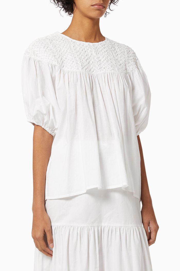 

Paz Smocked Blouse in Cotton, White