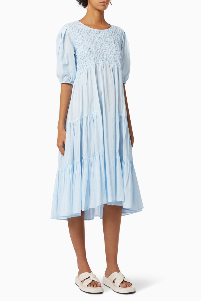

Vallarta Smocked Tiered Dress in Cotton, Blue