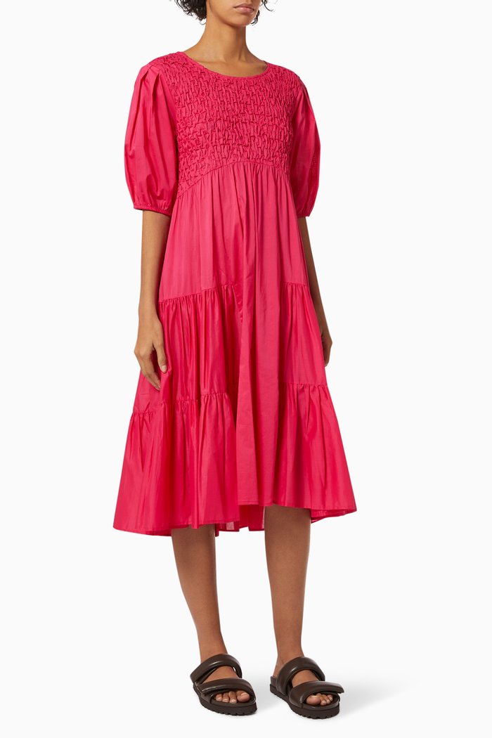 

Vallarta Smocked Tiered Dress in Cotton, Pink