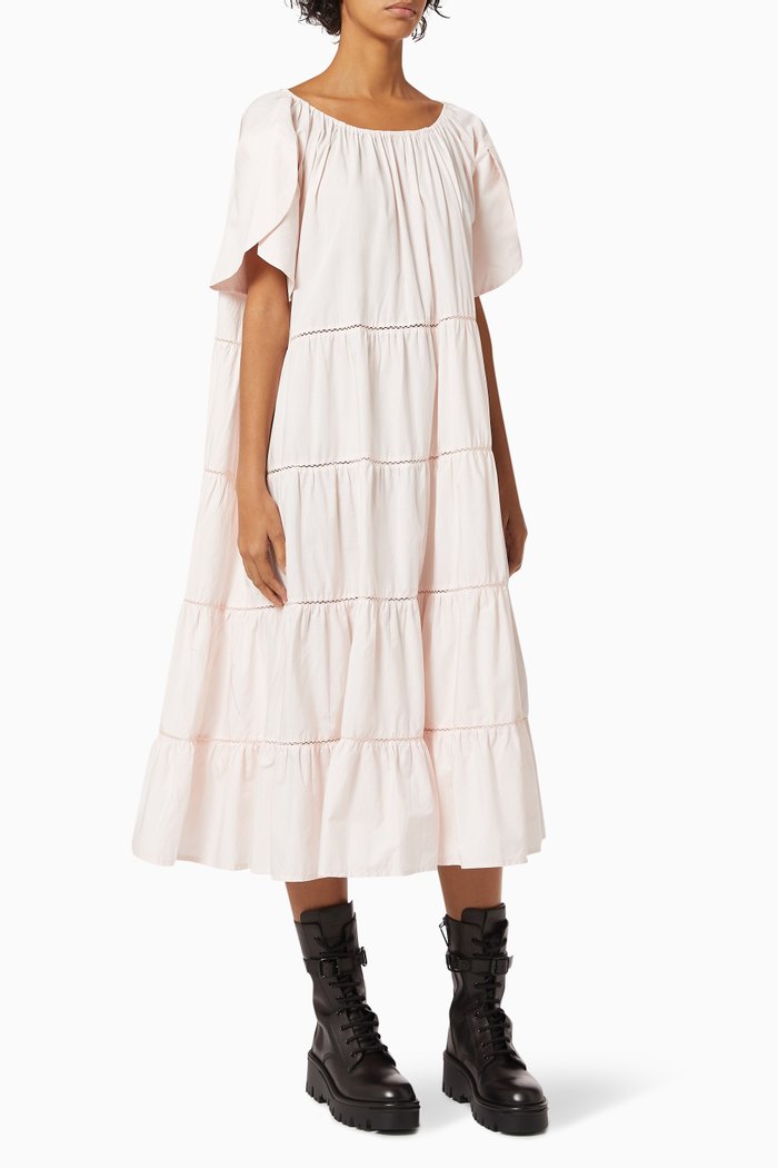 

Alegra Tiered Dress in Cotton Poplin, Pink
