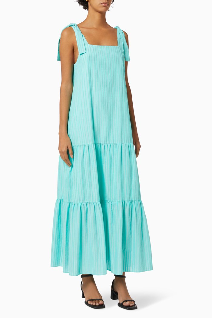 

Tiered Dress in Cotton, Blue