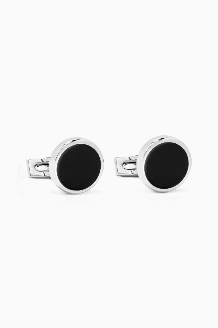 

Round Lacquer Cufflinks in Palladium, Black