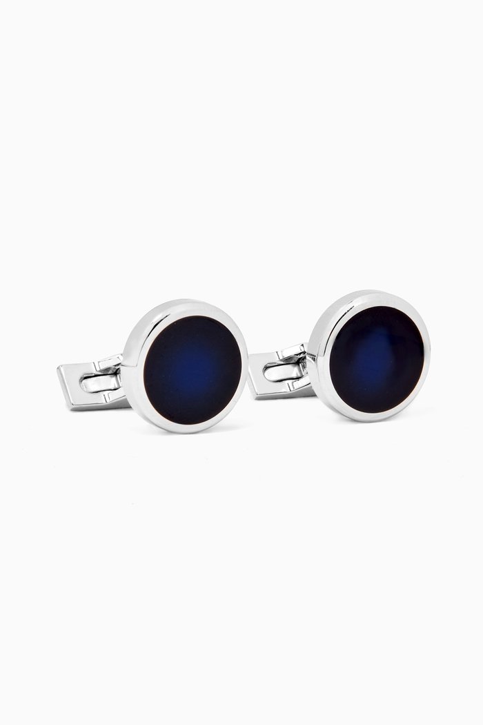 

Round Lacquer Cufflinks in Palladium, Black