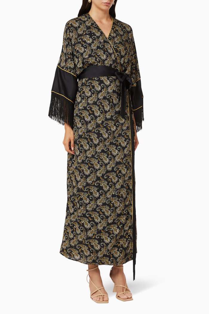 

Dita 1 Paisley Print Kaftan with Fringes, Black