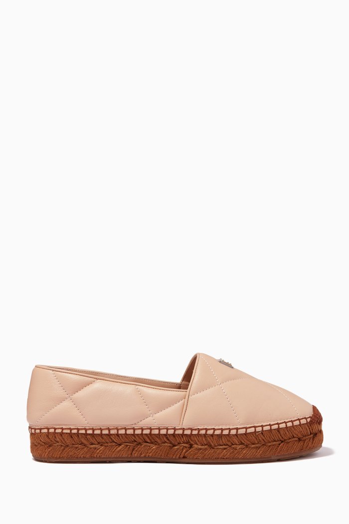 

Espadrilles with Branded Plate in Aria Matelassé Leather, Neutral