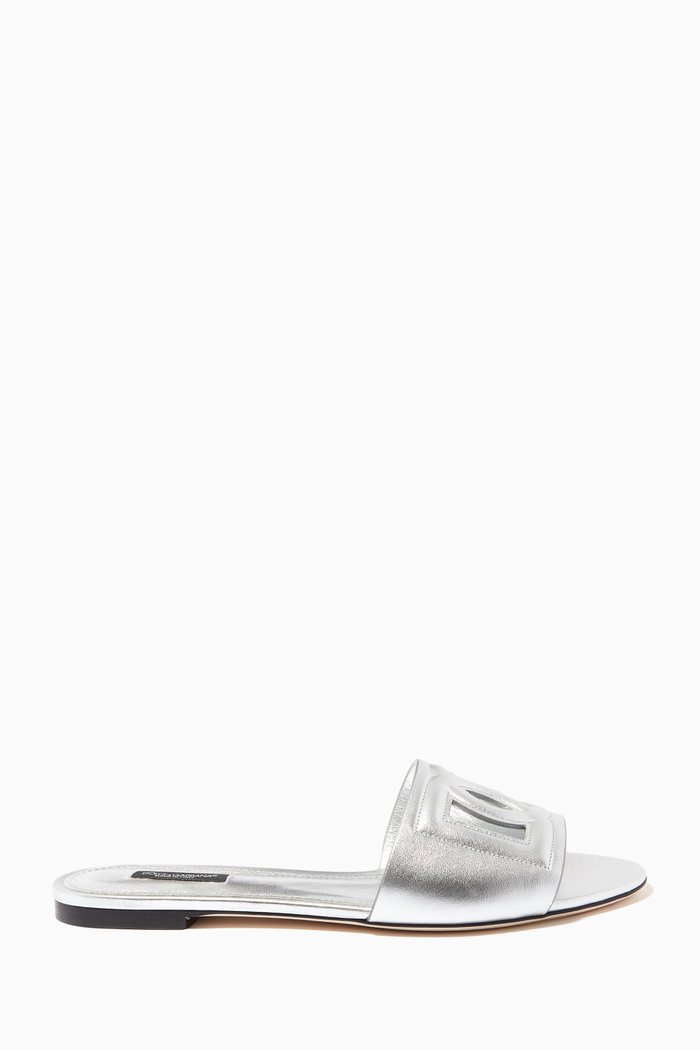 

Bianca Sliders with DG Millenials Logo in Metallic Leather, Silver