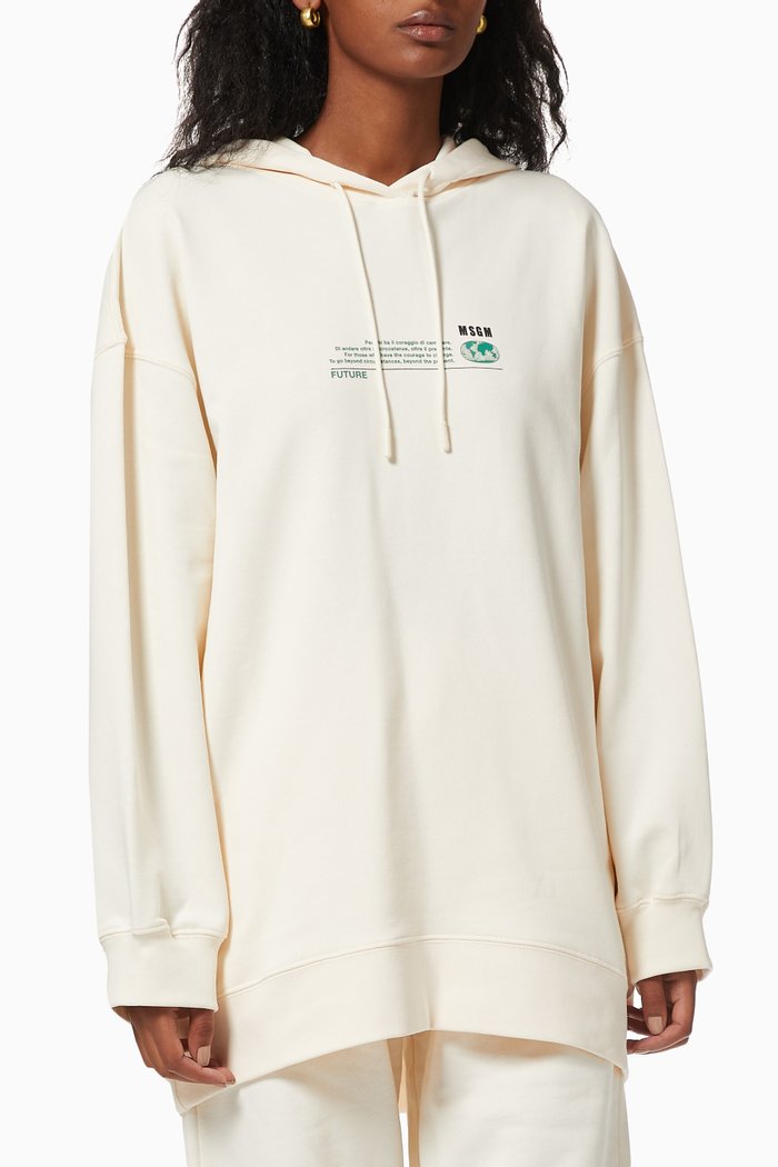 

Printed Hoodie in Cotton, White