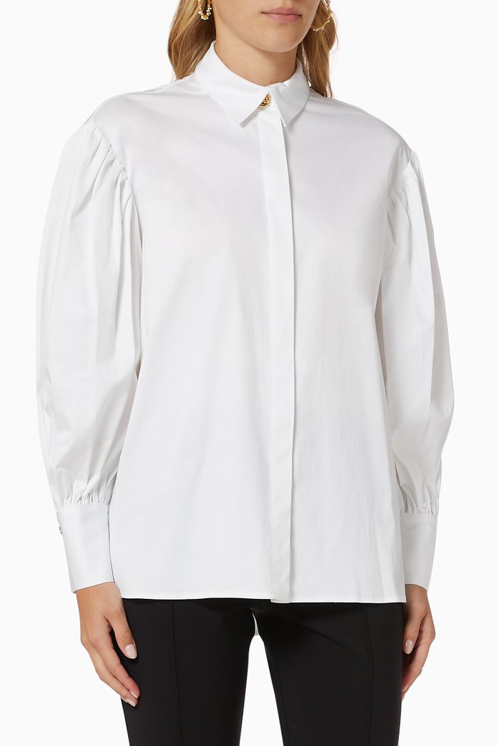 

Shirt with Balloon Sleeves in Cotton Poplin, White