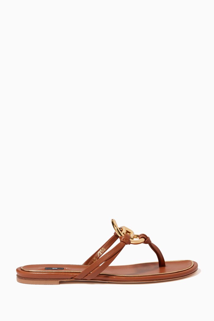 

Logo Flats in Leather, Brown