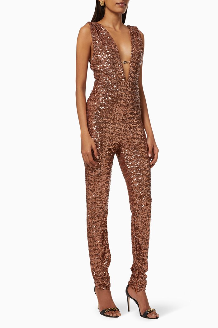 

Sequin Mesh Jumpsuit, Rose gold