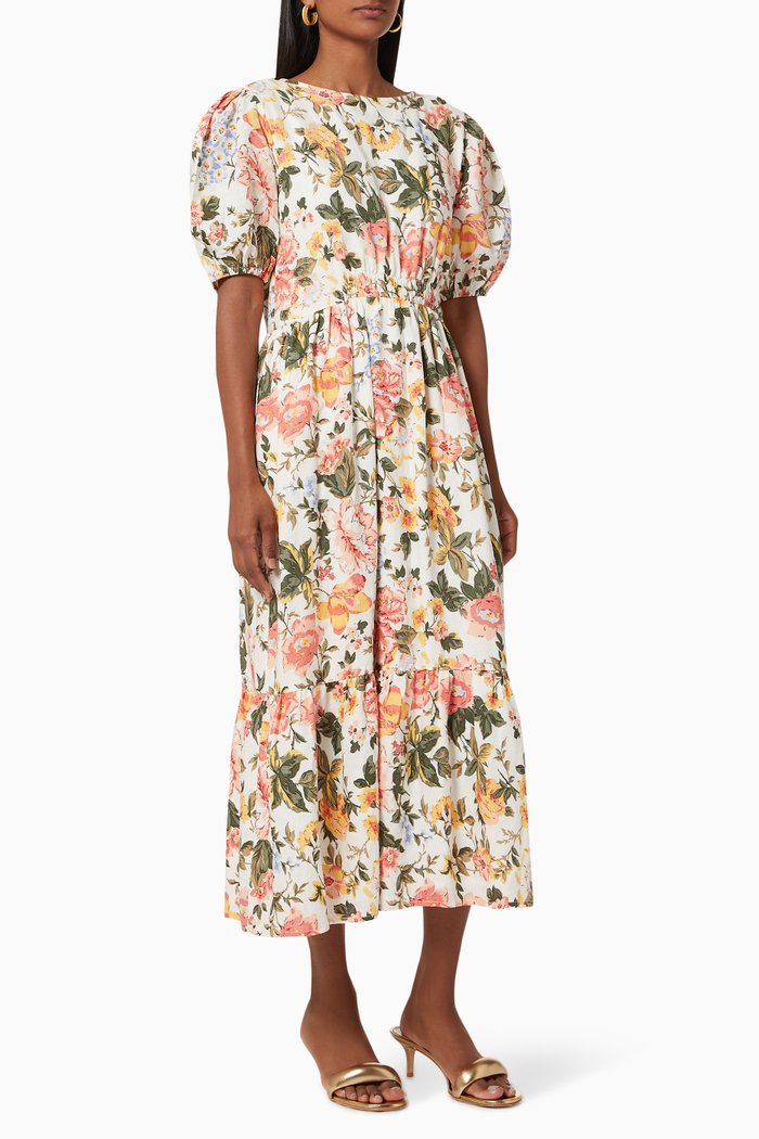 

Il Riso Midi Dress in Linen, Multicolour