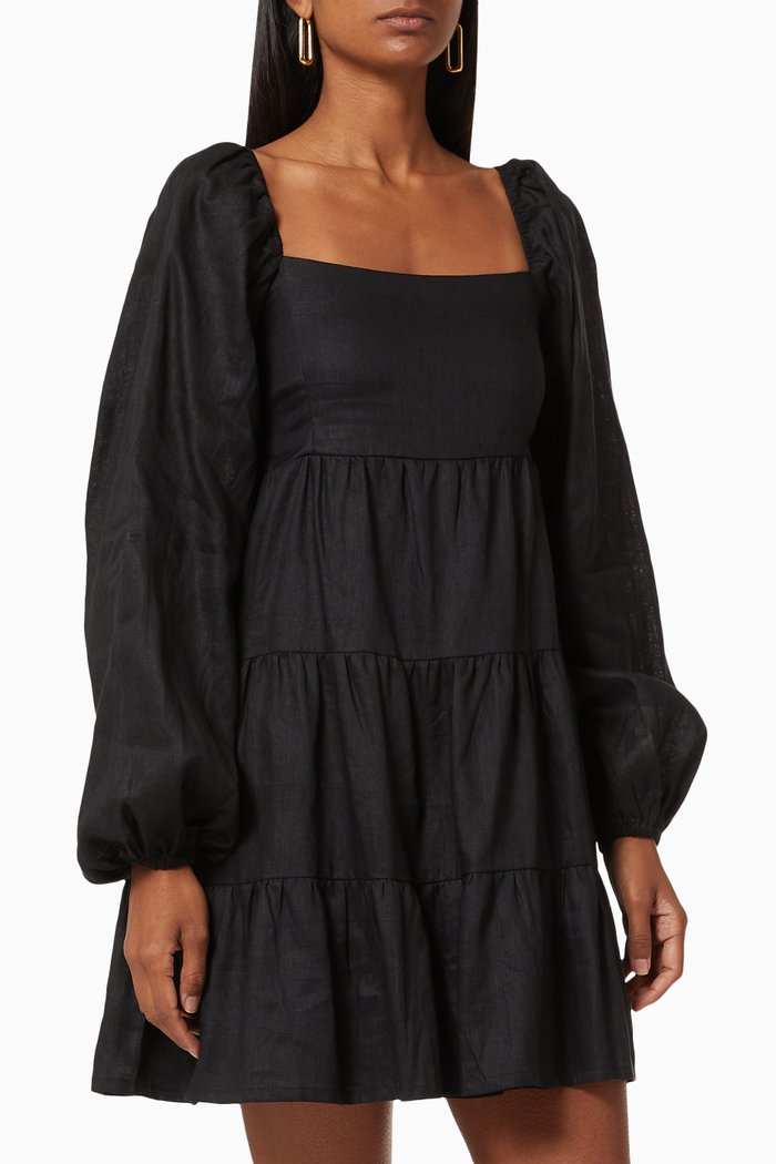 

Morissa Mini Dress in Linen, Black