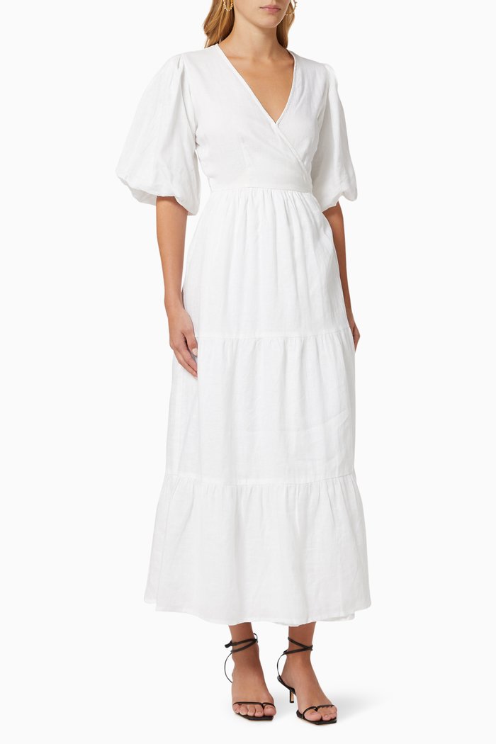 

Edee Wrap Dress in Linen, White