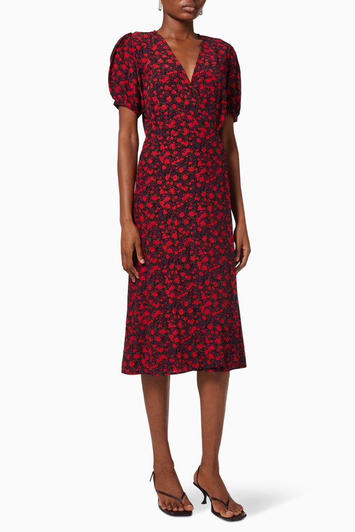 

Sumaia Wrap Midi Dress in Rayon Crêpe, Red