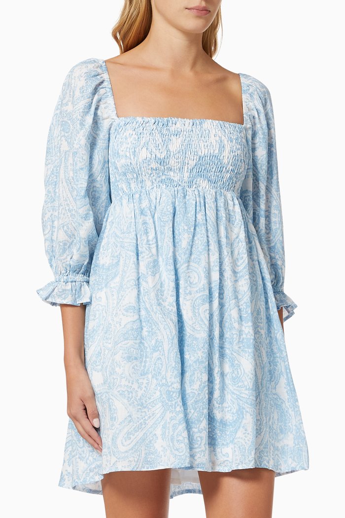 

Calista Mini Dress in Linen, Blue
