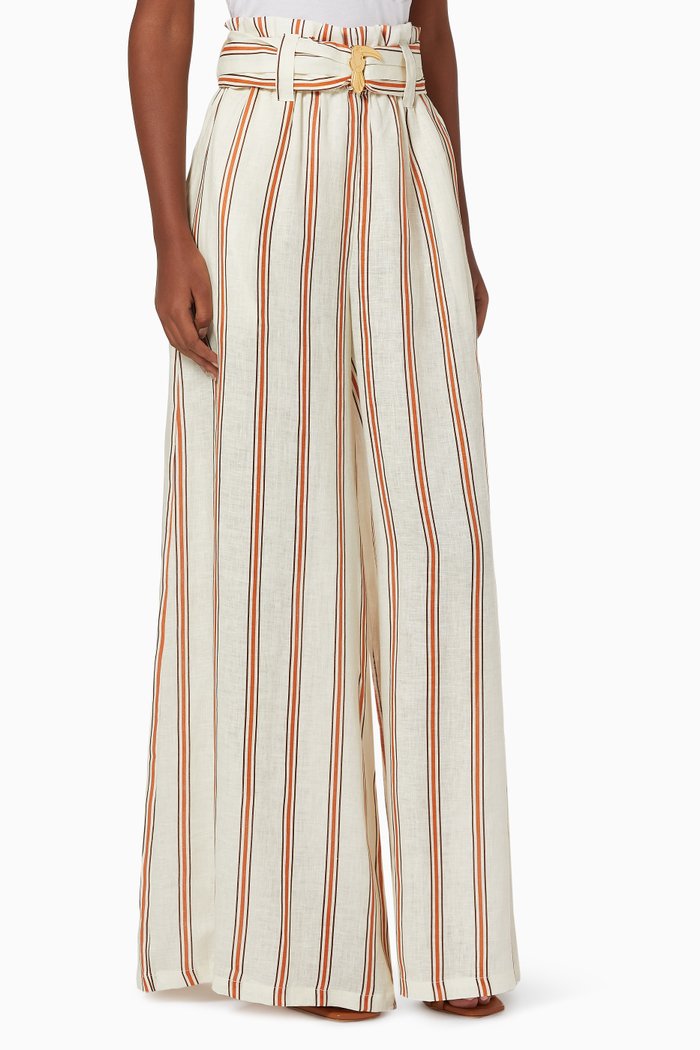 

San Antonio Stripe Pants in Linen, Orange