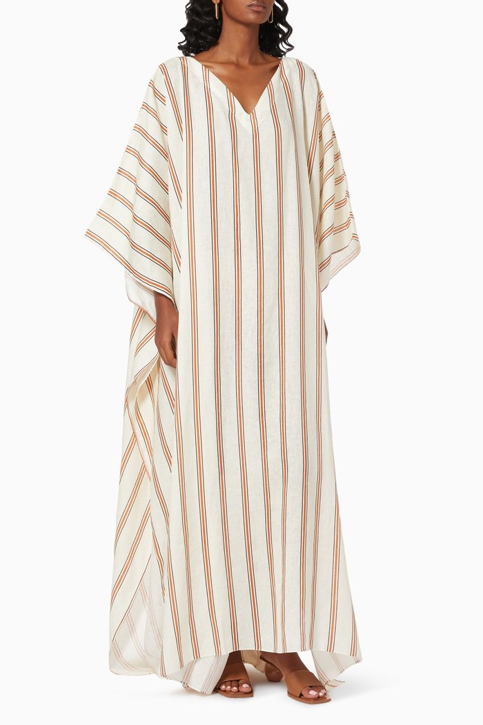 Poncho Stripe Tunic in Linen, Orange