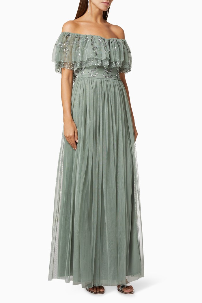 

Bardot Dress with Sequin Tulle, Blue
