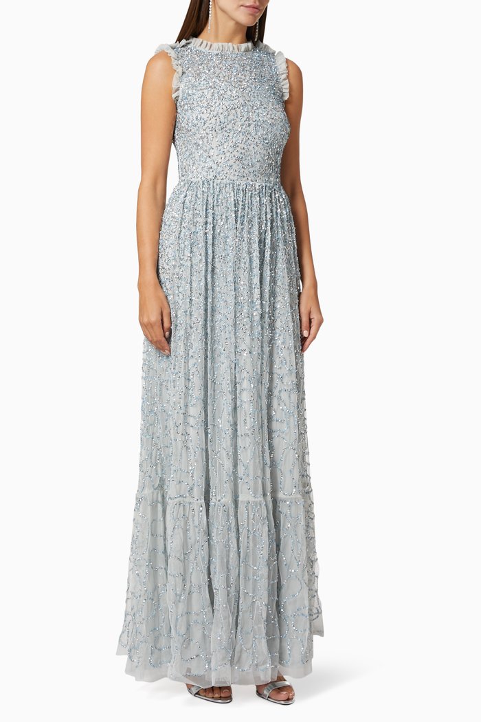 

Ruffle Dress in Sequin Tulle, Blue