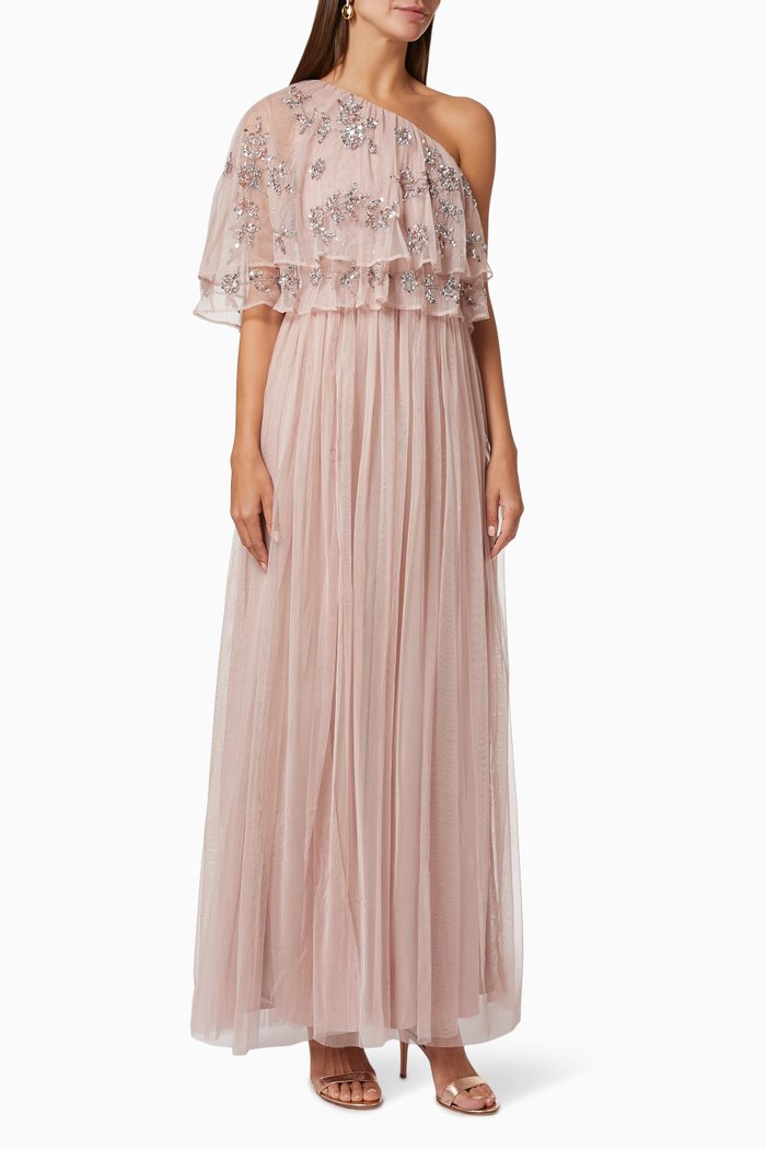 

Ruffle Dress in Sequin Tulle, Pink