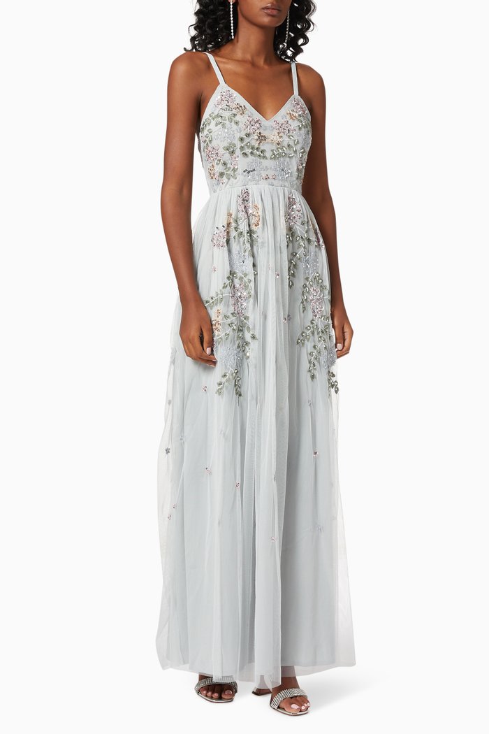 

Cami Dress in Embroidered Tulle, Blue