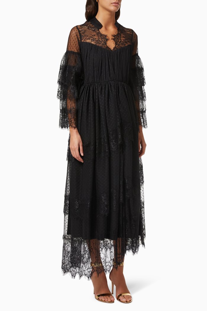 

Tiered Lace Dress, Black