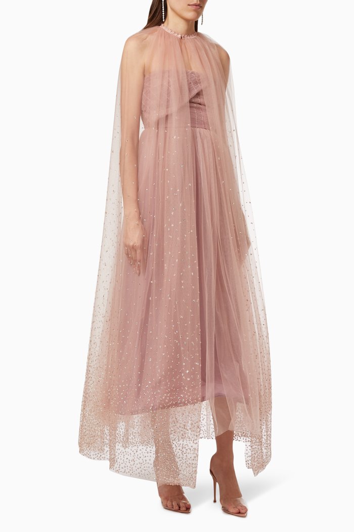 

Dress & Cape Set in Beaded Tulle, Pink