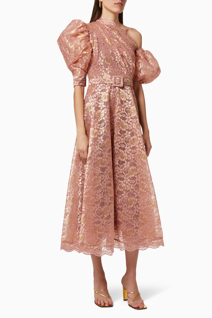 

Shimmer Lace Dress with Belt, Pink