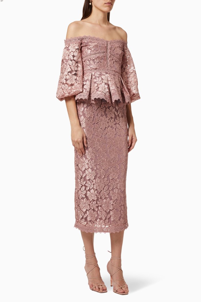 

Lace Bardot Dress, Pink