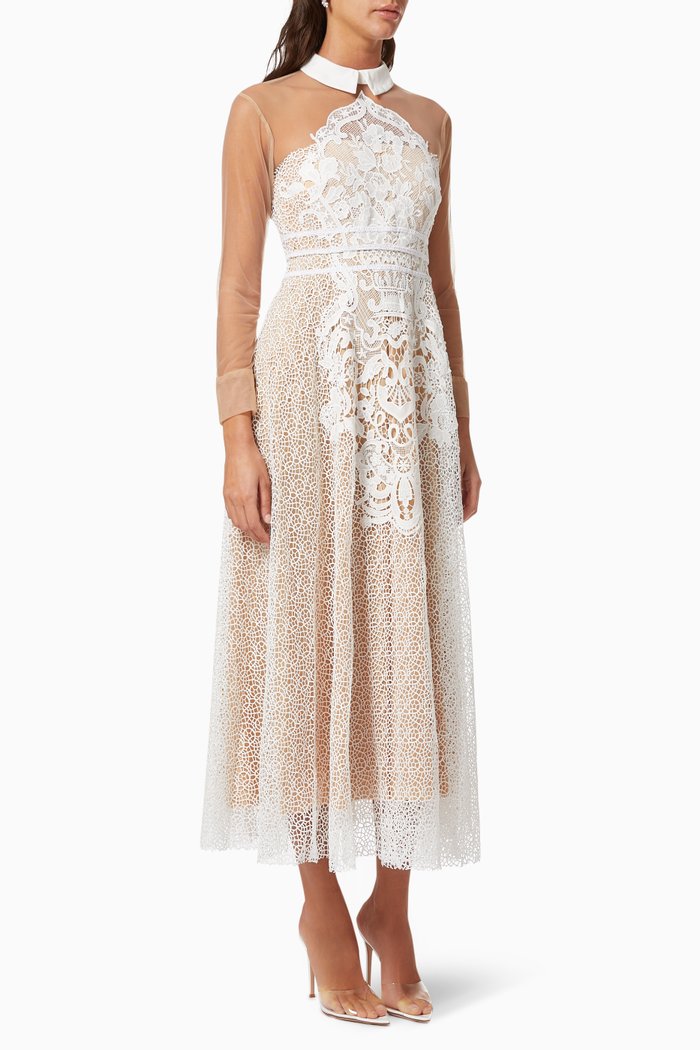 Lace Dress in Mesh, White