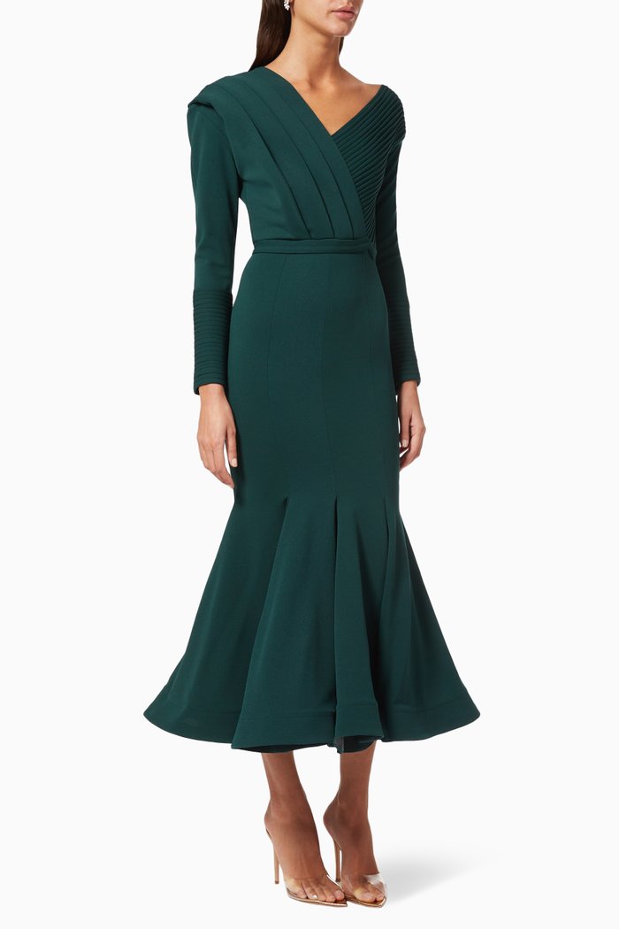 

Pleated Overlay Dress, Green